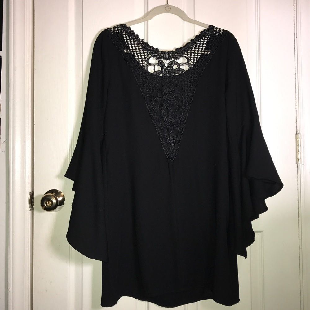 Black Floral-Laced Dress w/ Butterfly Sleeves